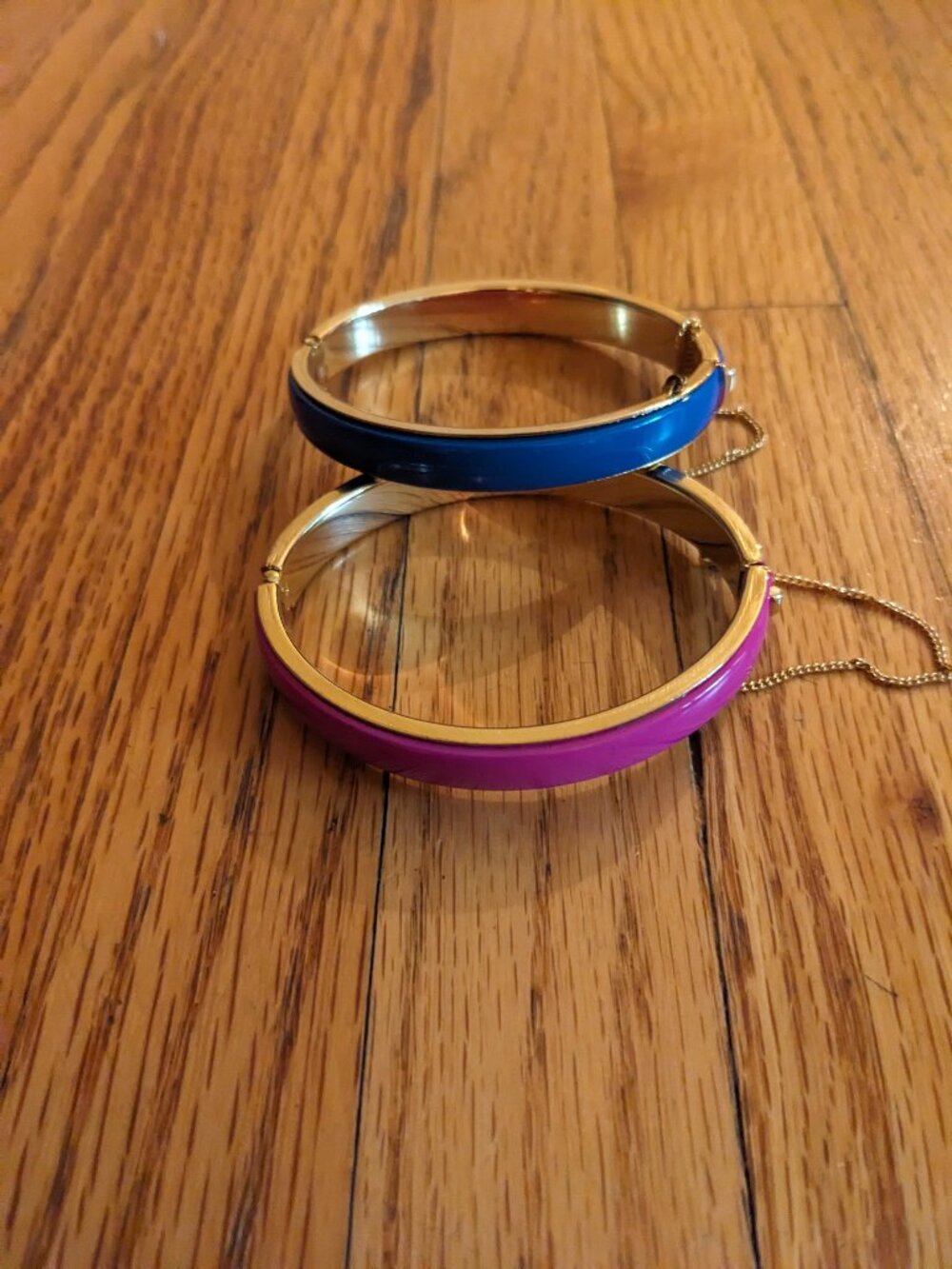 Set of two vintage hinged enamel bracelets